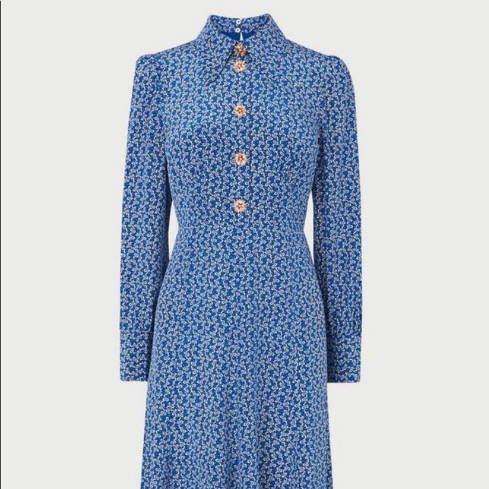 L.K. Bennett Mathilde blue bow print silk dress NWOT